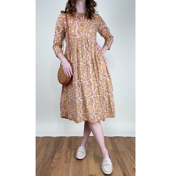 Vintage Handmade Floral Pleated Midi Dress Romantic Cottagecore Peasant Regency - Picture 6 of 7